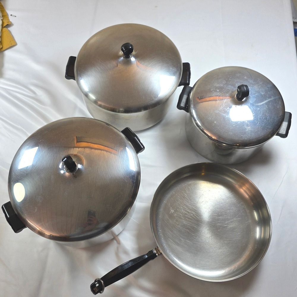 Vtg Farberware Aluminum Clad Stainless Steel Cookware Set 8qt 6qt 4qt 7pc Frypan
